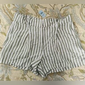 LOFT High Waist Green and White Striped Shorts